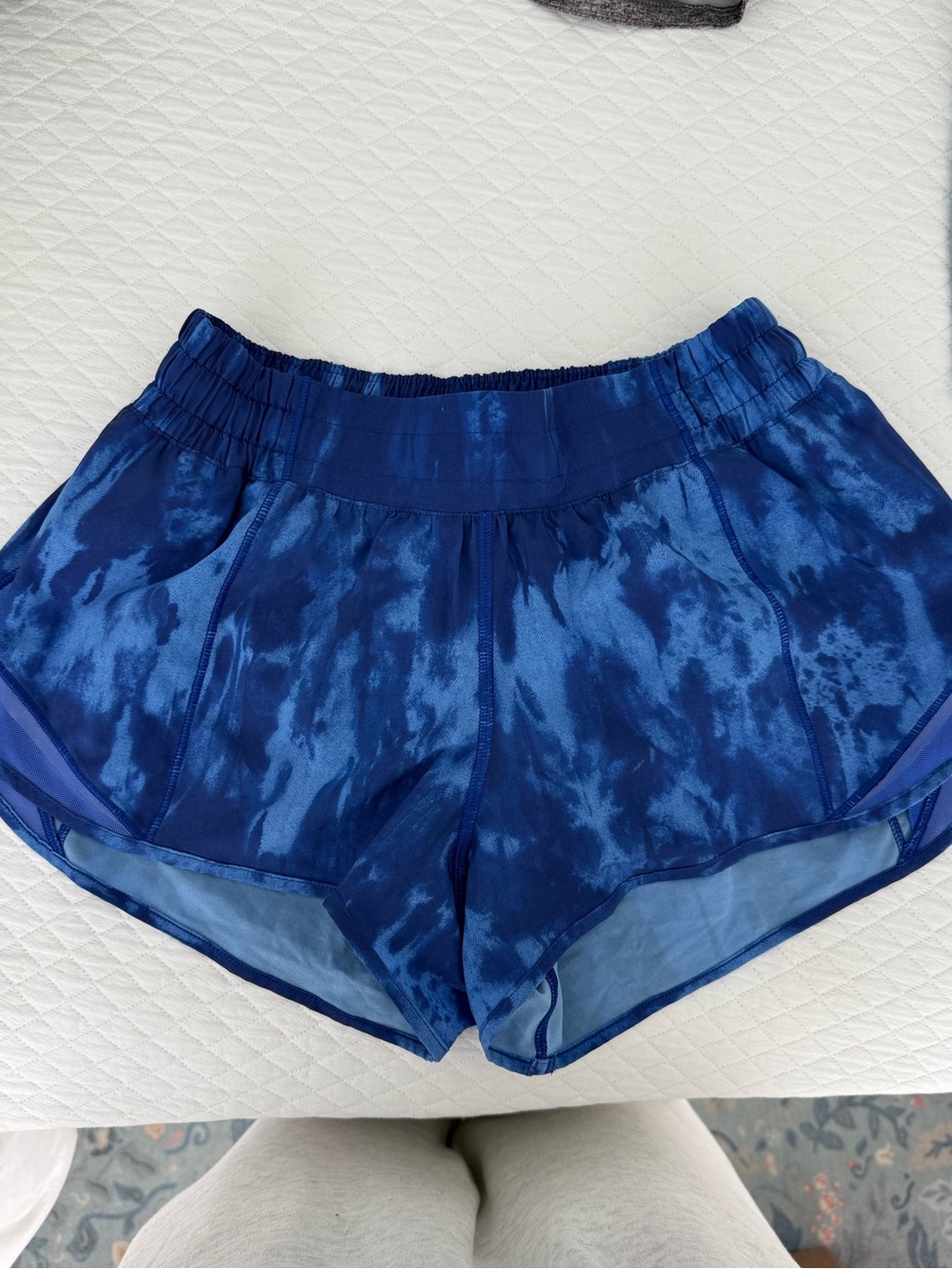 Blue pattered Lululemon Hotty Hot shorts
